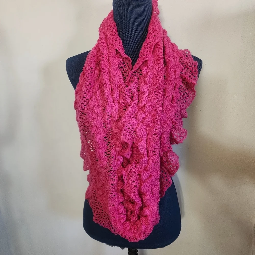 Fuschia Pink Ruffle Knit Scarf